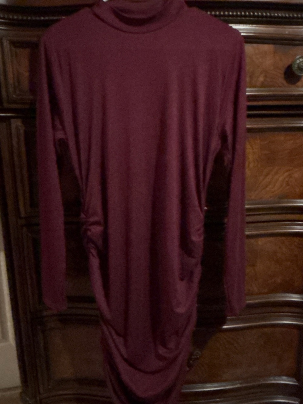 Plus Size Long Sleeve Turtleneck Midi Dress in Burgundy